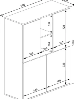 Buffetschrank Kosmo - 90x35x150cm - 4 Türen - Kaschmir/Eiche Dekor