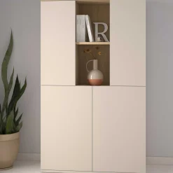 Buffetschrank Kosmo - 90x35x150cm - 4 Türen - Kaschmir/Eiche Dekor