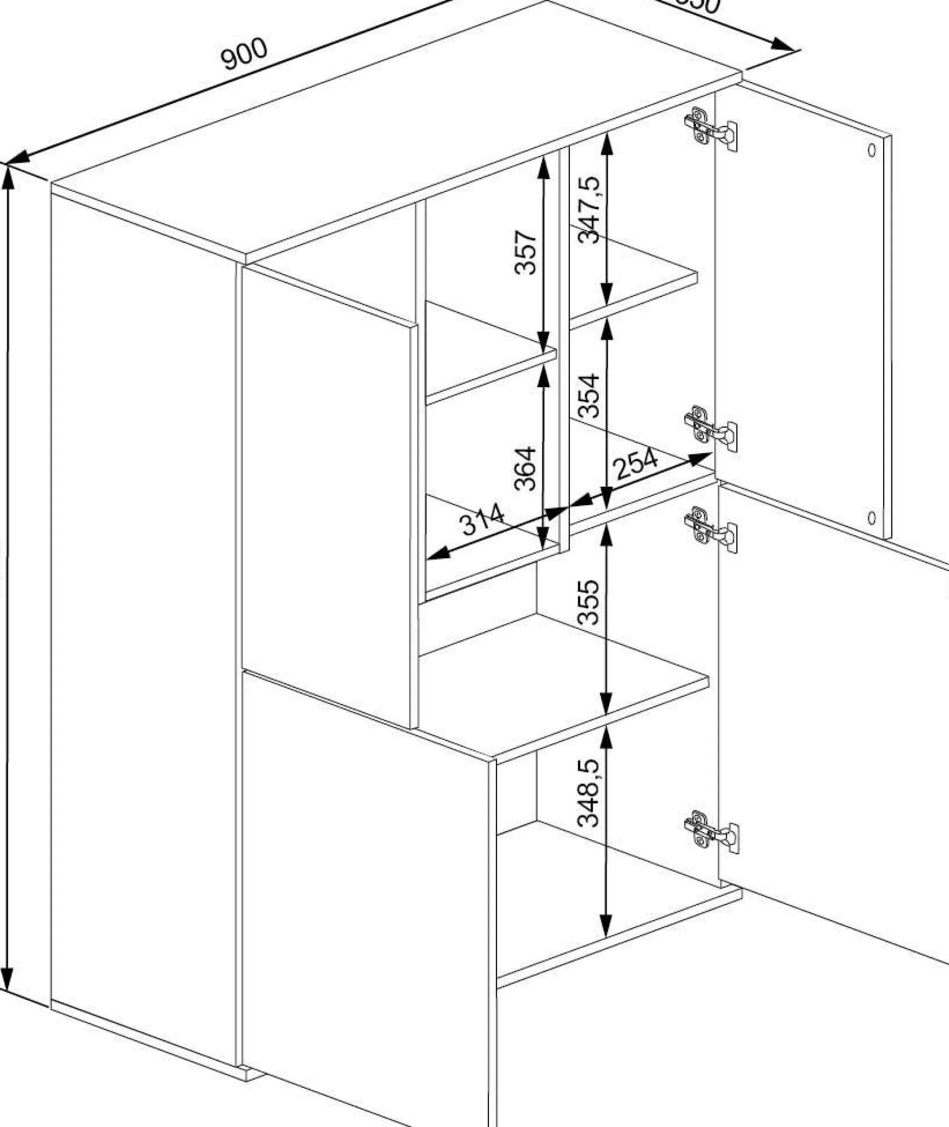 Buffetschrank Kosmo - 90x35x150cm - 4 Türen - Kaschmir/Eiche Dekor