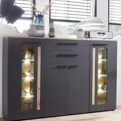 Buffetschrank Lorna 4 Türen und 2 Schubladen - anthrazit/ocker