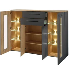 Buffetschrank Lorna 4 Türen und 2 Schubladen - anthrazit/ocker