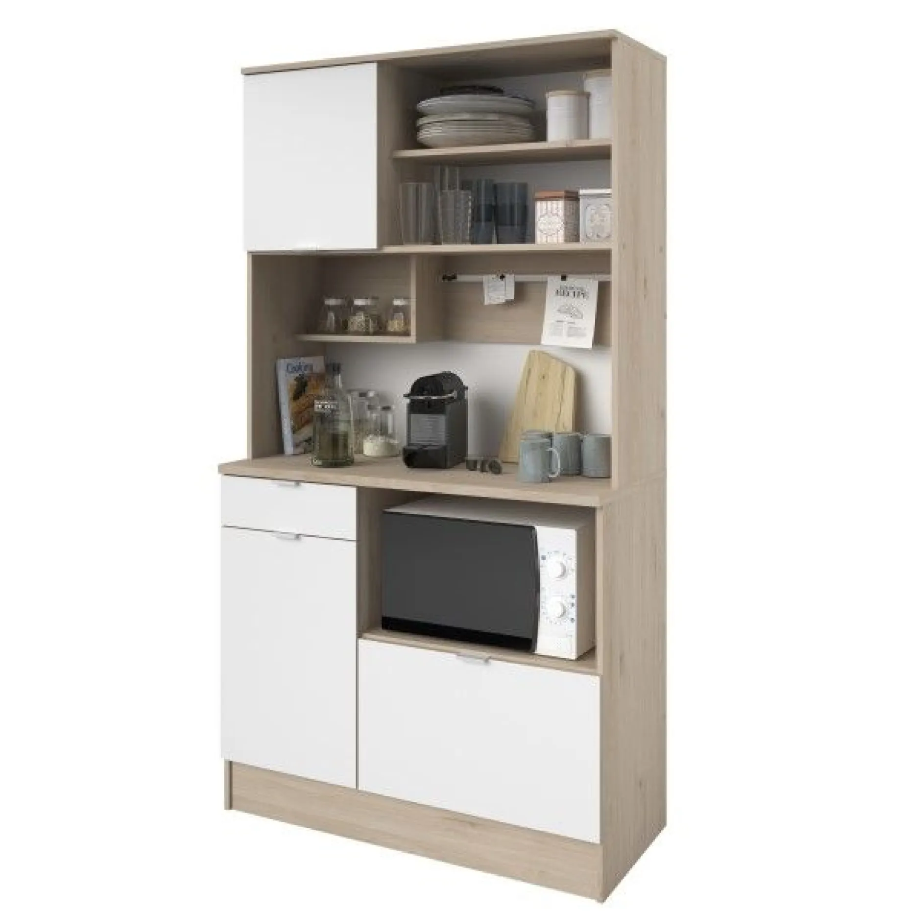 Buffetschrank Lydia 100cm, 3 Türen und 1 Schublade - Dekor Weiß/Eiche