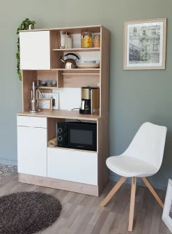 Buffetschrank Lydia 100cm, 3 Türen und 1 Schublade - Dekor Weiß/Eiche