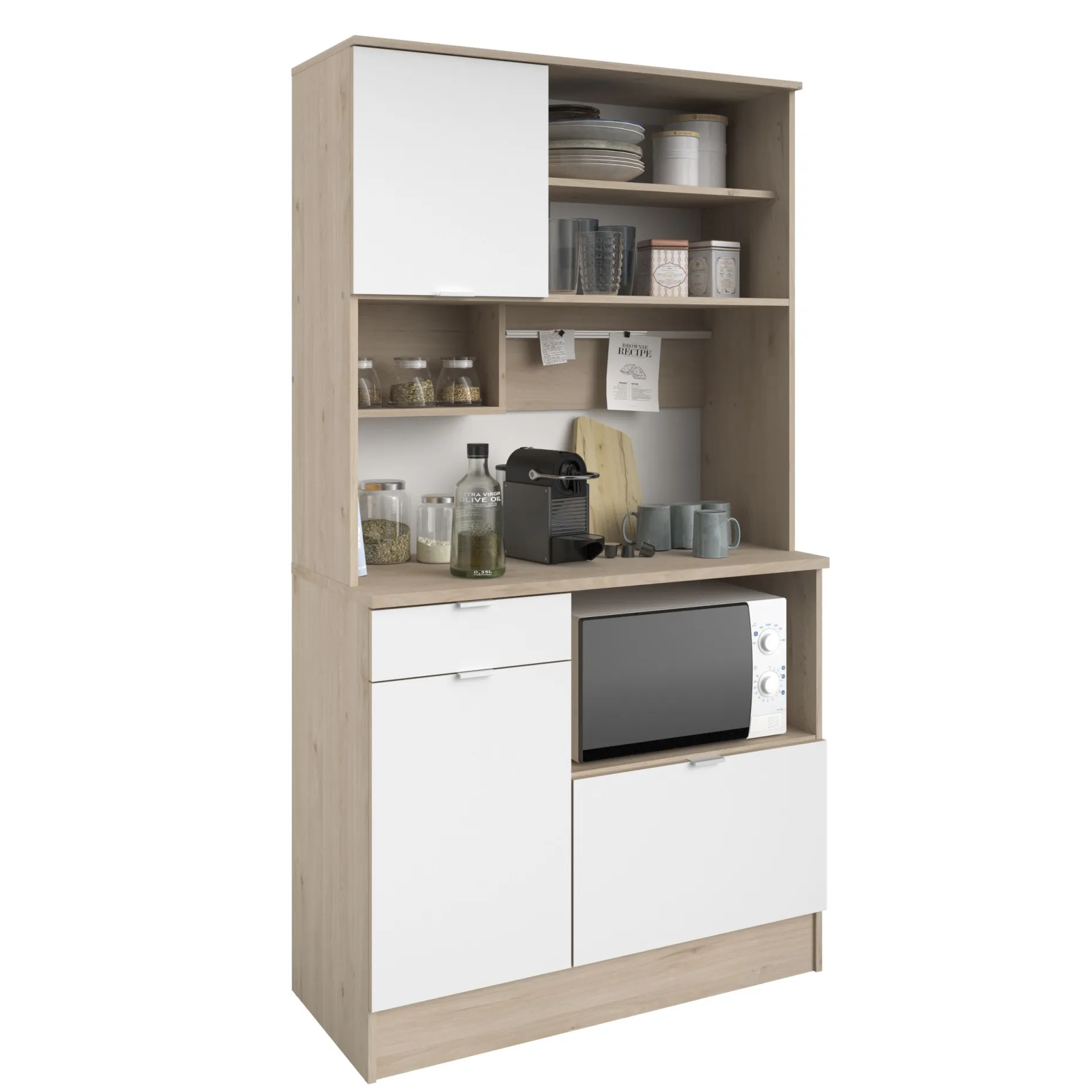 Buffetschrank Lydia 100cm, 3 Türen und 1 Schublade - Dekor Weiß/Eiche