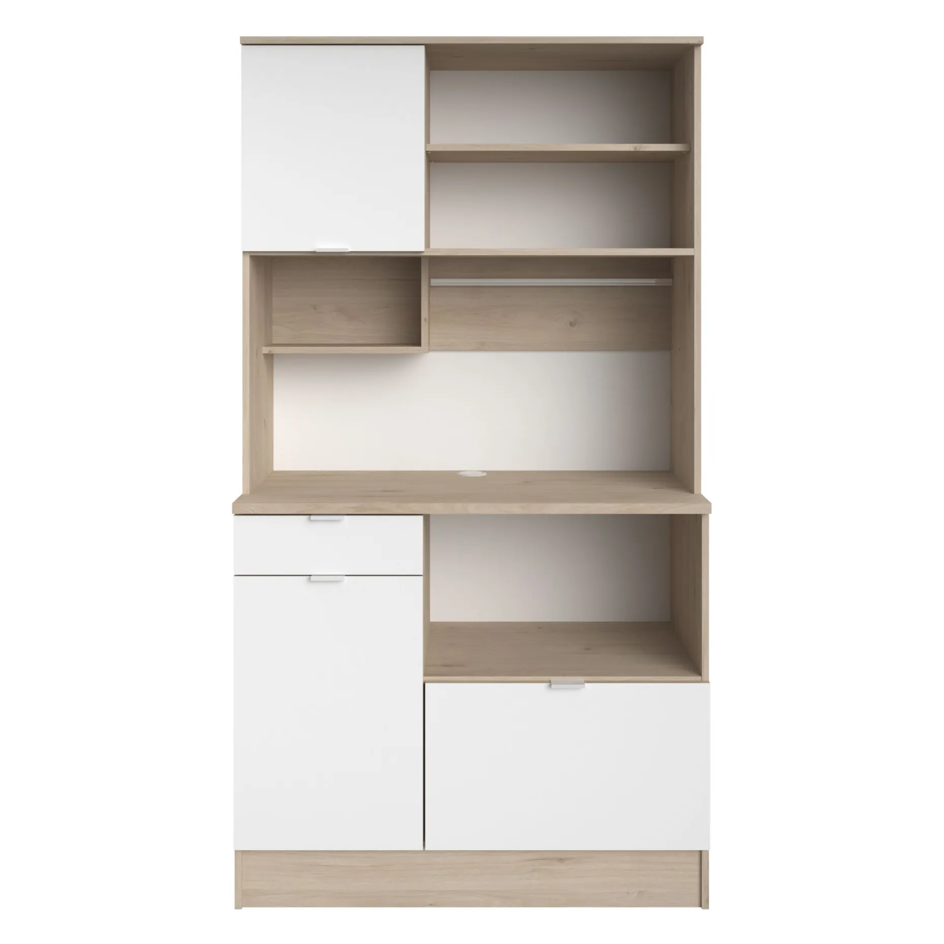 Buffetschrank Lydia 100cm, 3 Türen und 1 Schublade - Dekor Weiß/Eiche