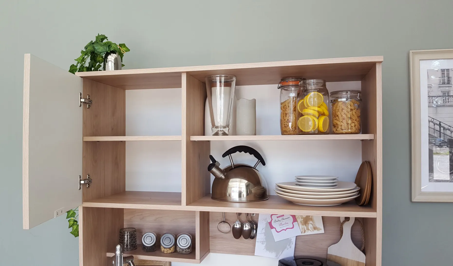 Buffetschrank Lydia 100cm, 3 Türen und 1 Schublade - Dekor Weiß/Eiche