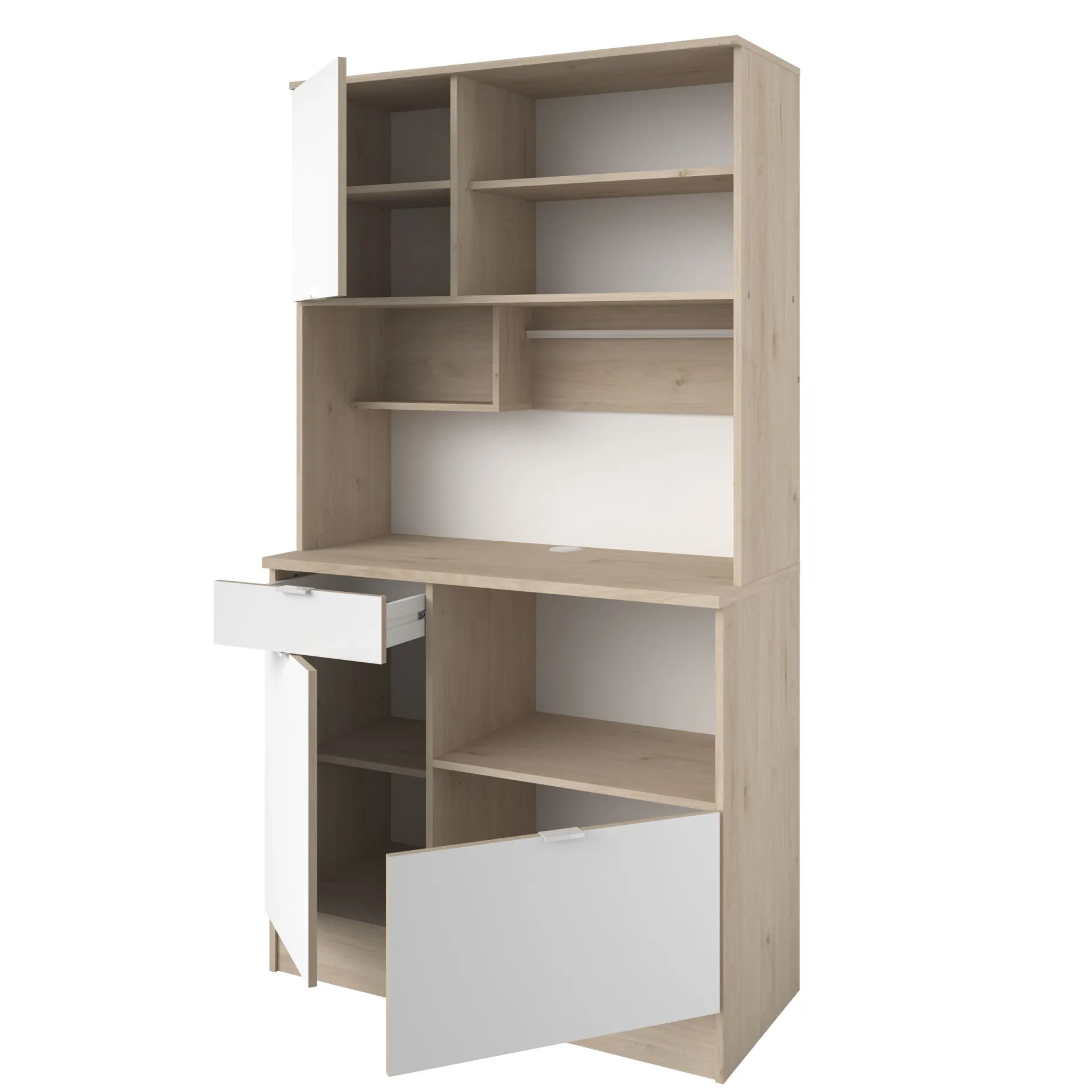 Buffetschrank Lydia 100cm, 3 Türen und 1 Schublade - Dekor Weiß/Eiche