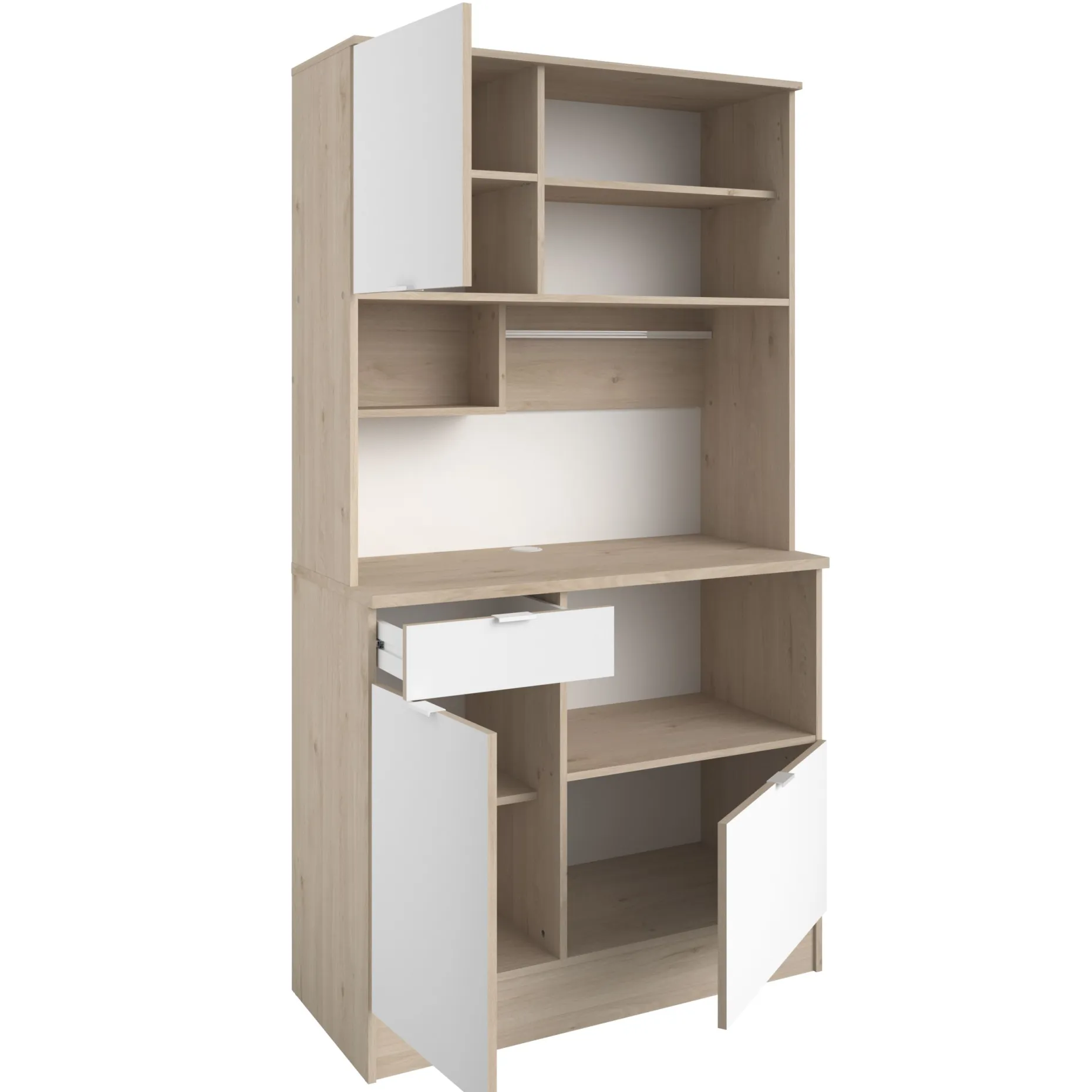 Buffetschrank Lydia 100cm, 3 Türen und 1 Schublade - Dekor Weiß/Eiche