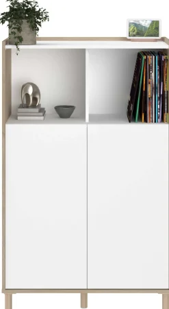 Buffetschrank Morpheus - 84x40x135cm - 2 Türen - Eiche Dekor/Weiß