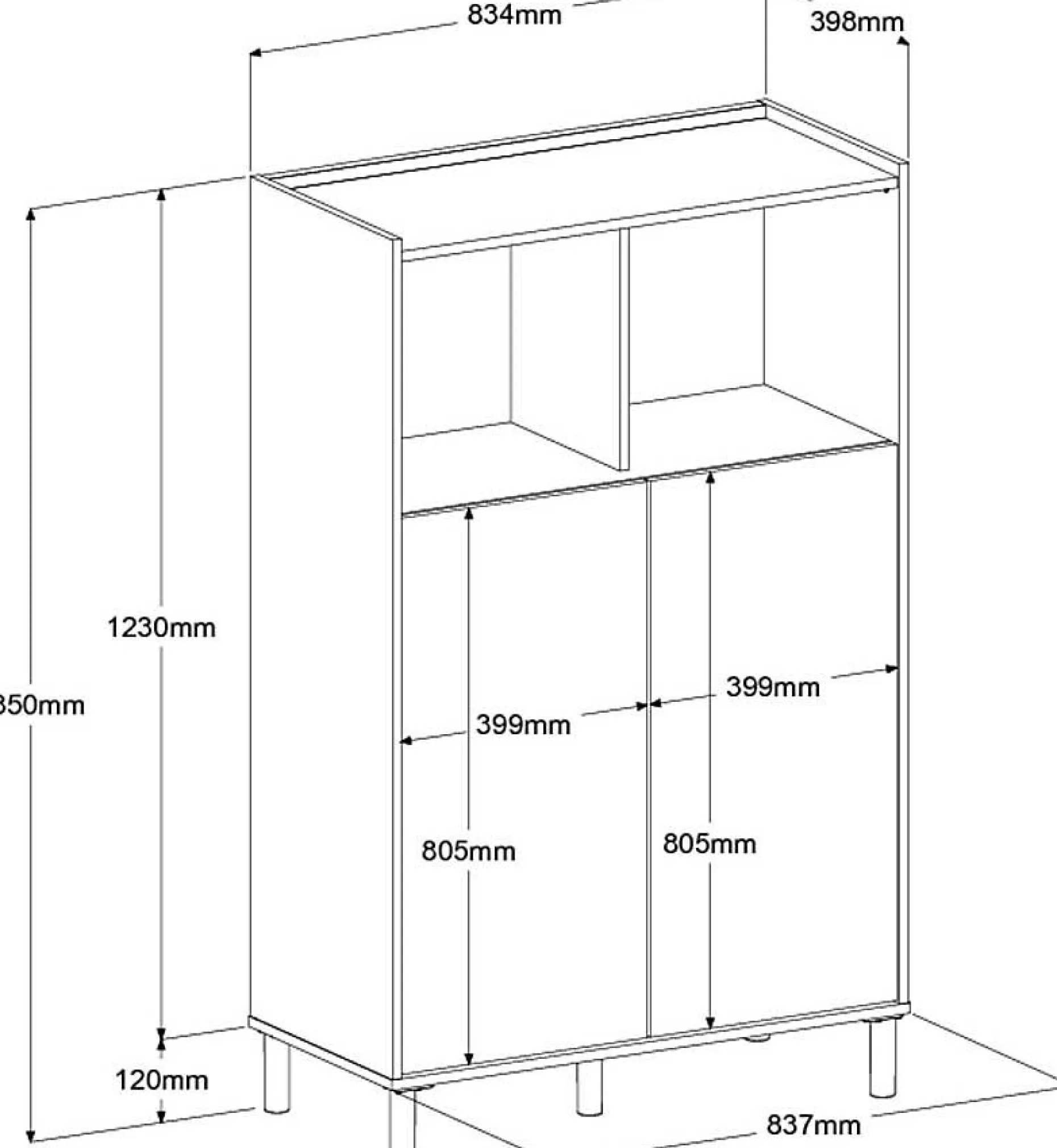 Buffetschrank Morpheus - 84x40x135cm - 2 Türen - Eiche Dekor/Weiß