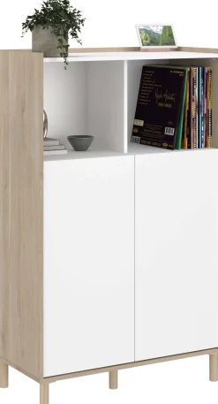 Buffetschrank Morpheus - 84x40x135cm - 2 Türen - Eiche Dekor/Weiß