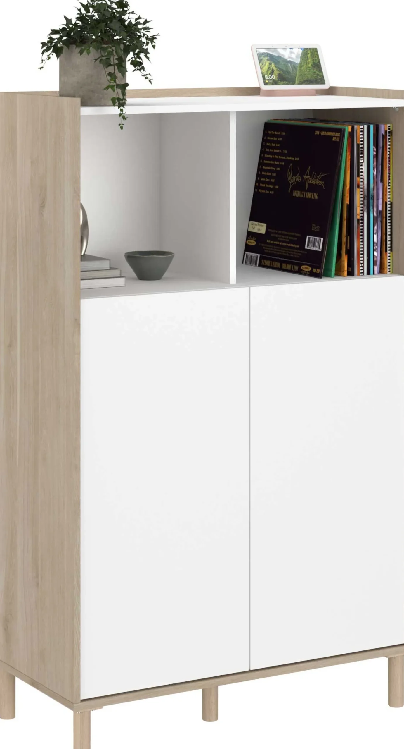 Buffetschrank Morpheus - 84x40x135cm - 2 Türen - Eiche Dekor/Weiß