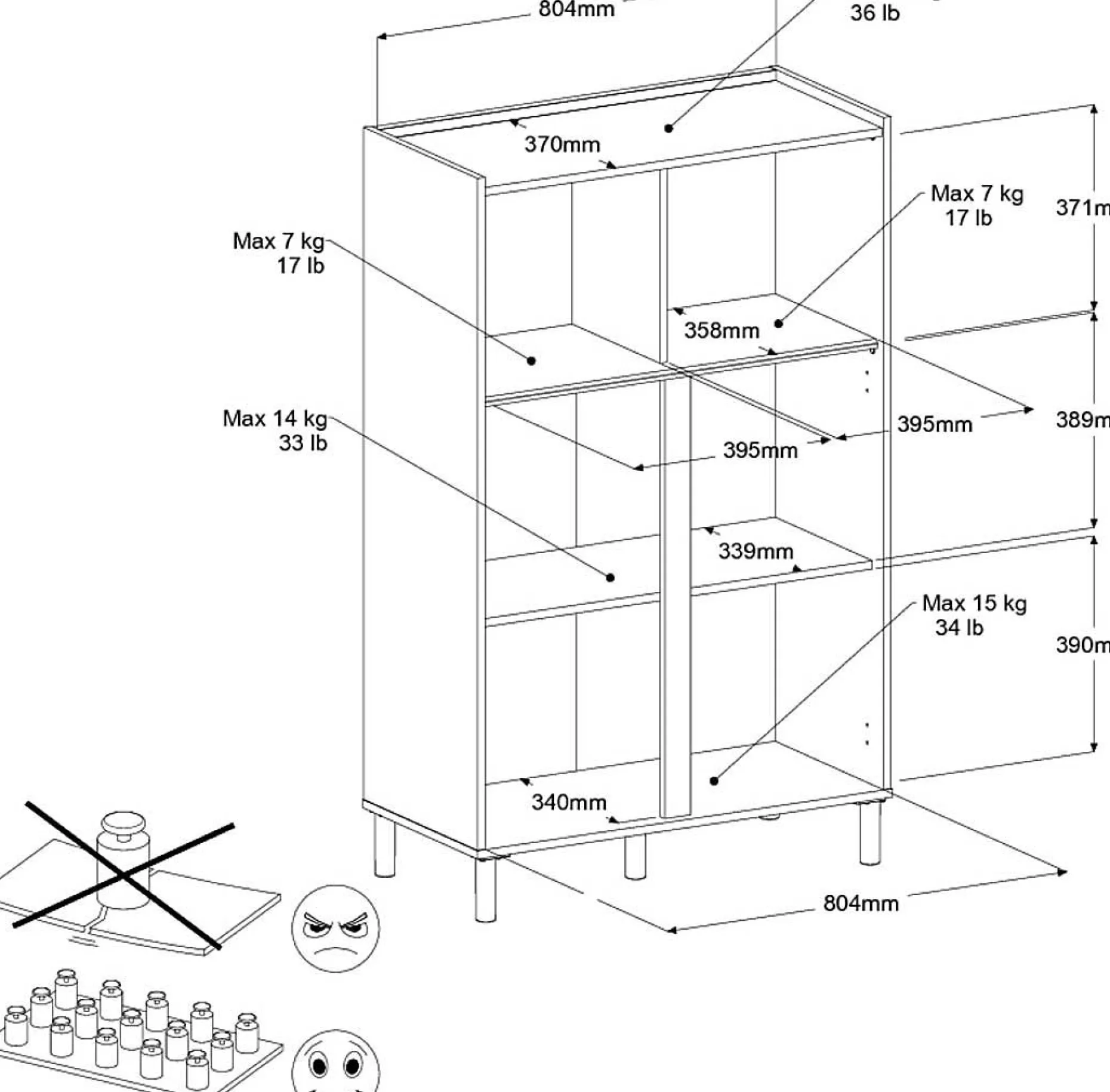 Buffetschrank Morpheus - 84x40x135cm - 2 Türen - Eiche Dekor/Weiß