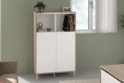 Buffetschrank Morpheus - 84x40x135cm - 2 Türen - Eiche Dekor/Weiß