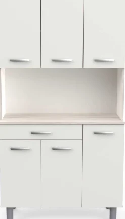 Buffetschrank Pavel 185cm hoch - matt weiß/akazienfarben mit Arbeitsplatte