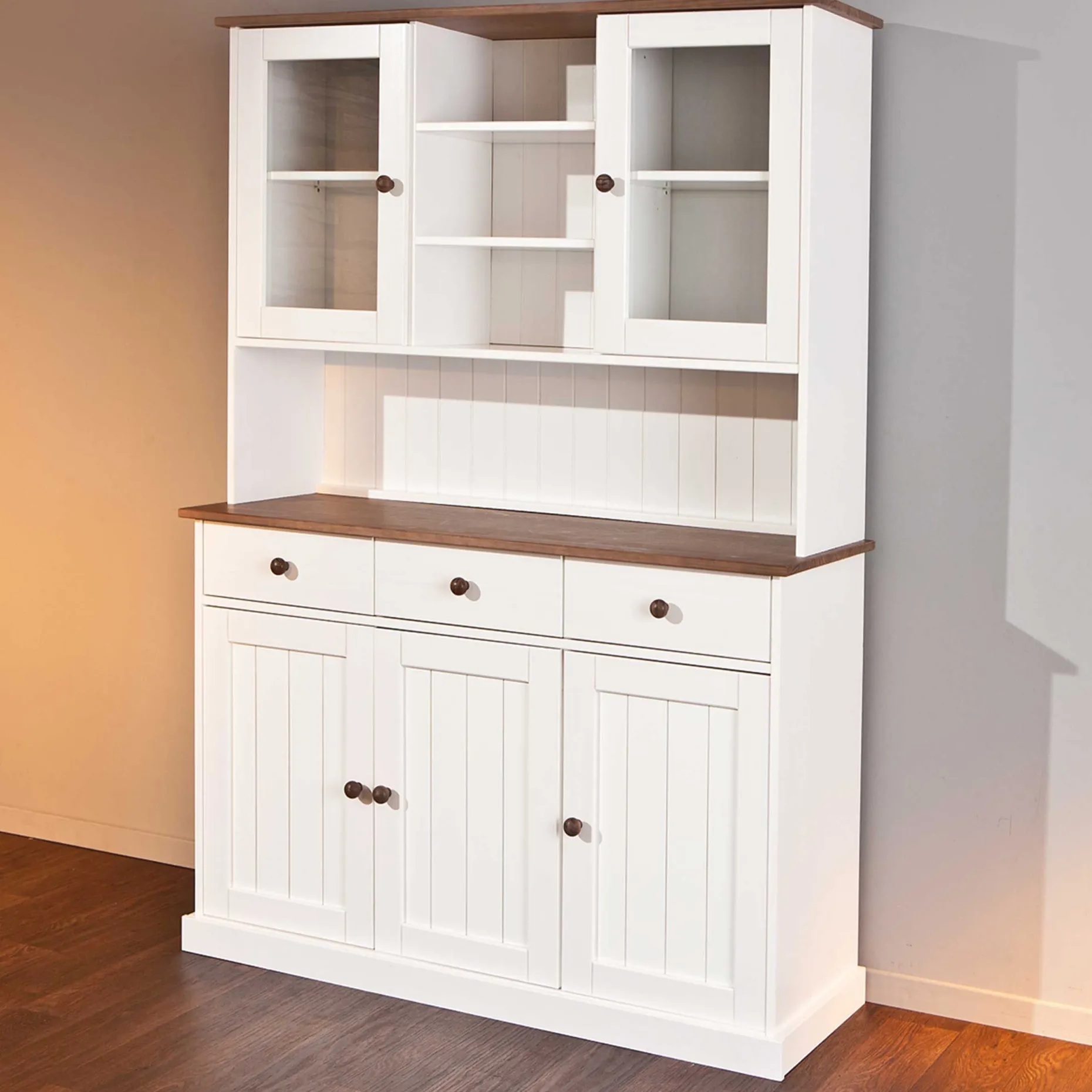 Buffetschrank Westerland breit - weiß/braun