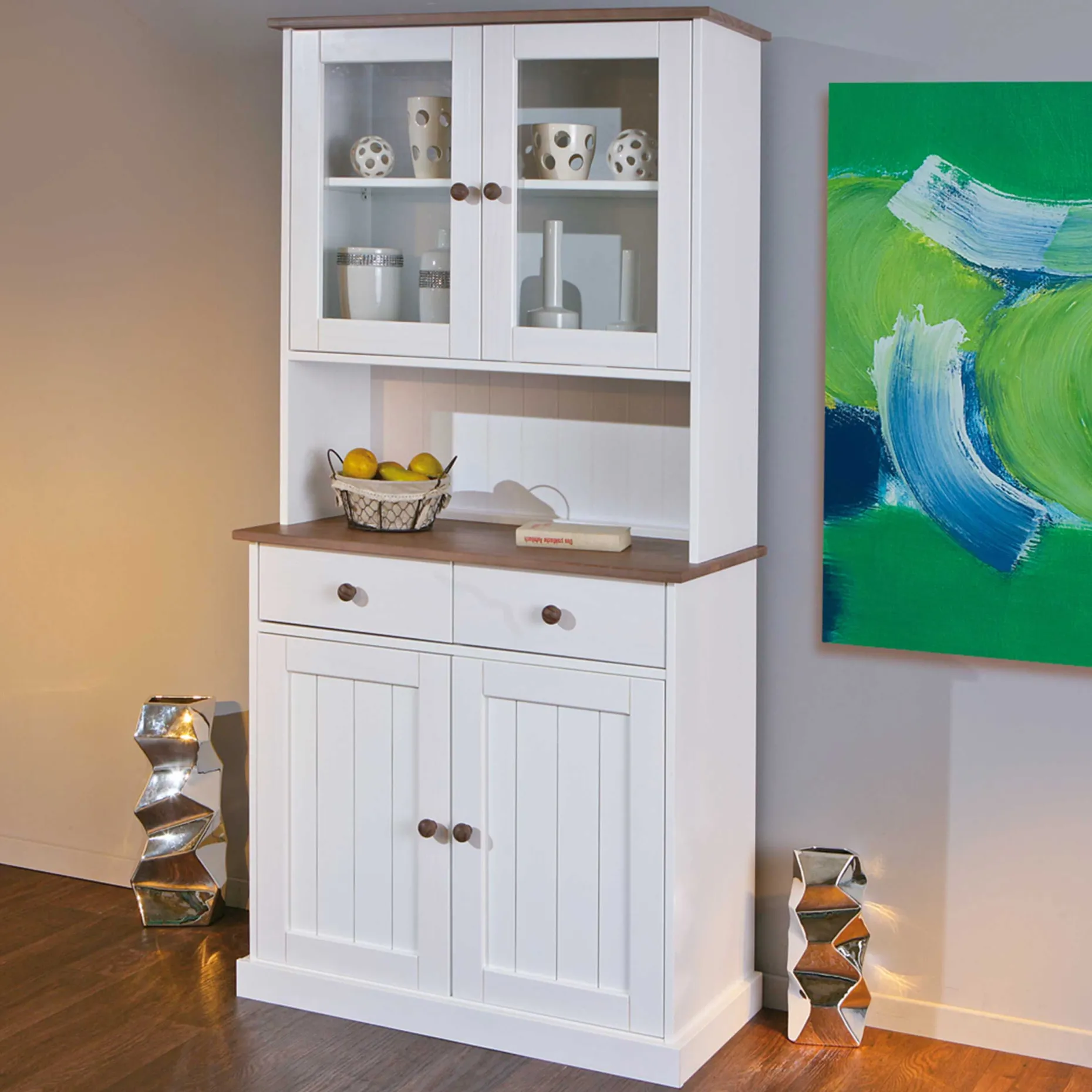Buffetschrank Westerland schmal - weiß/braun