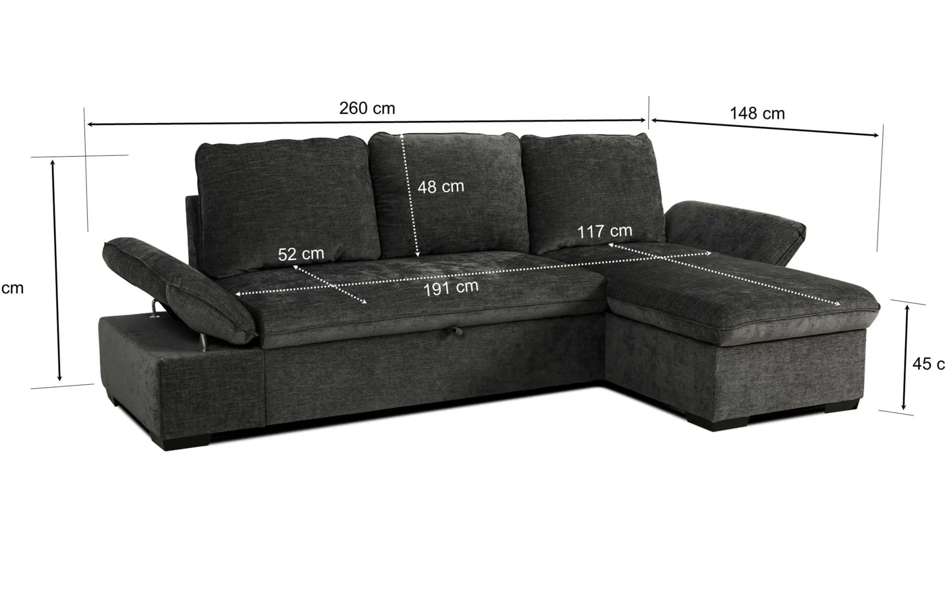 PGS Candy Eckbank links - mit Stauraum -