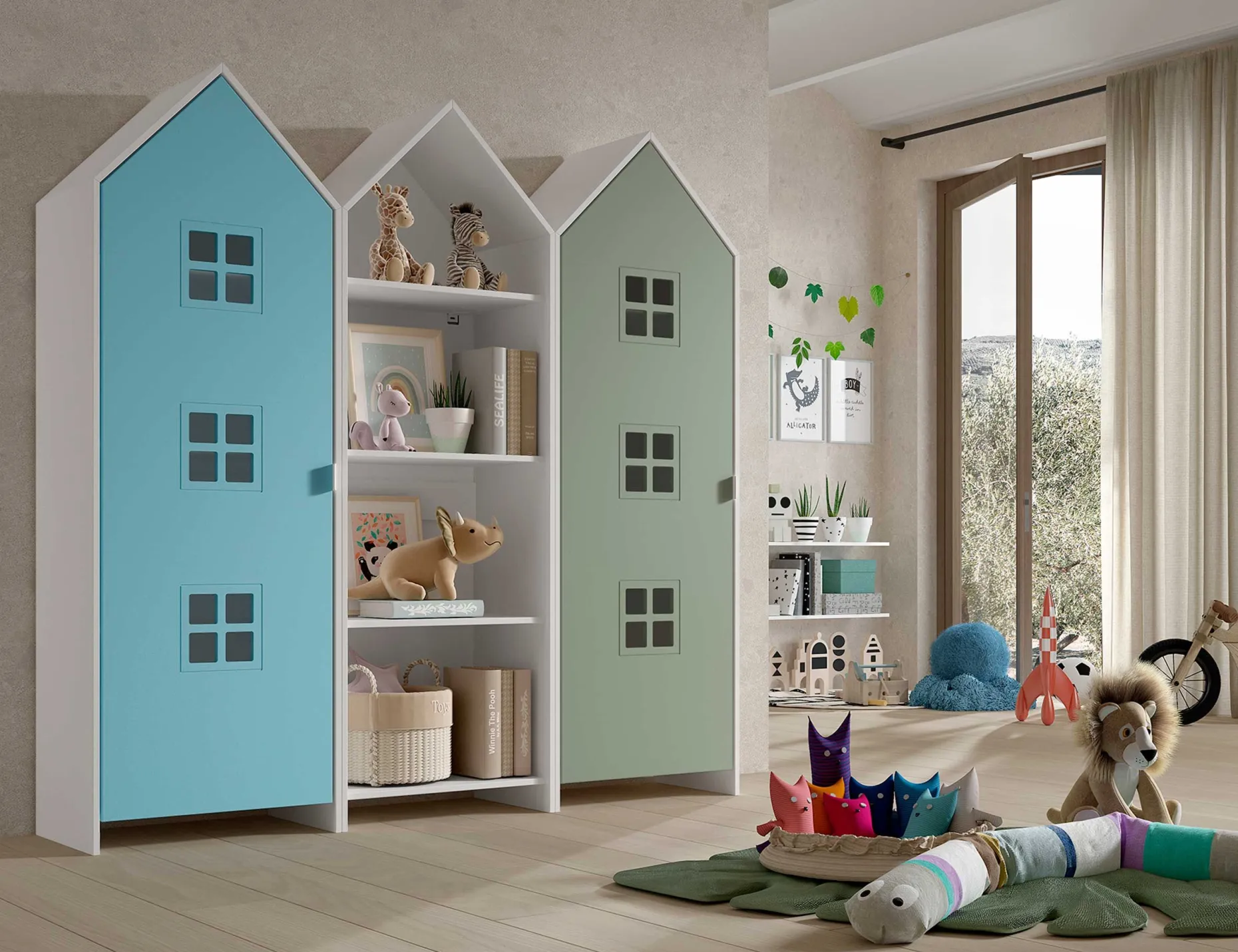 Casami Brügge 3-teiliger Kleiderschrank - 173x37x172 cm - Blau/Grün