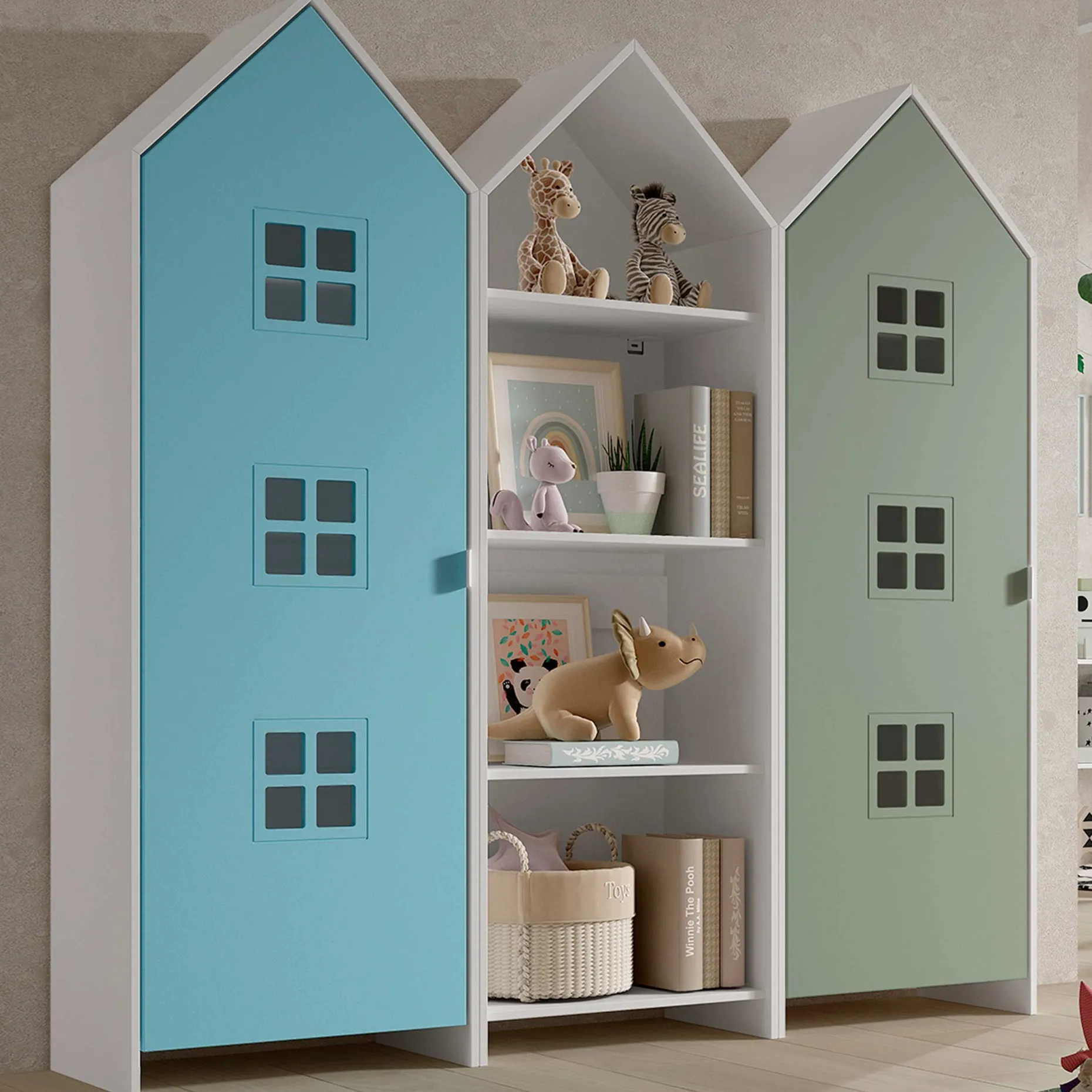 Casami Brügge 3-teiliger Kleiderschrank - 173x37x172 cm - Blau/Grün