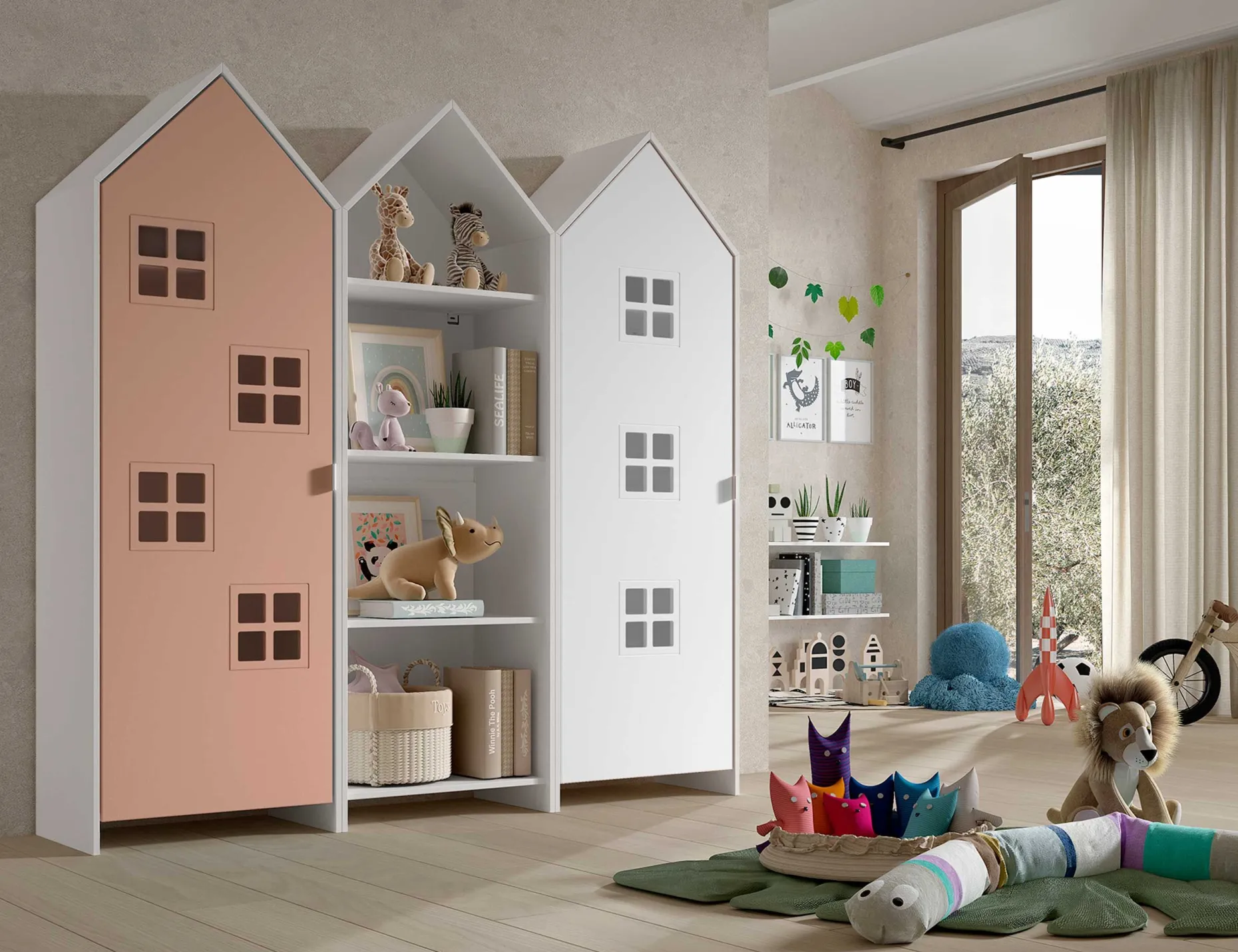 Casami Brügge 3-teiliger Kleiderschrank - 173x37x172 cm - Rosa/weiß