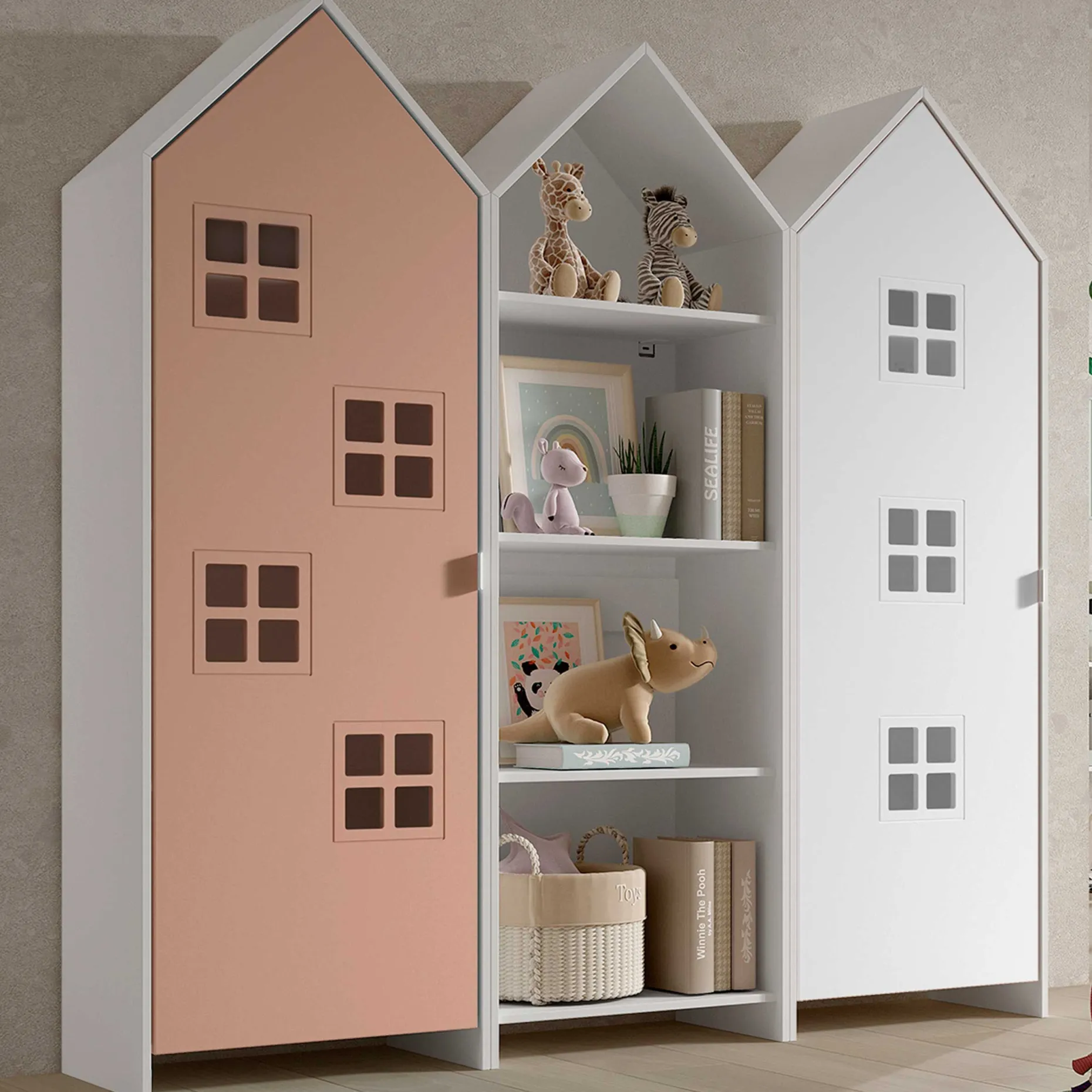 Casami Brügge 3-teiliger Kleiderschrank - 173x37x172 cm - Rosa/weiß