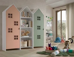 Casami Brügge 3-teiliger Kleiderschrank - 173x37x172 cm - Rosa/Grün