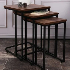 Emob Ce Metal Zigon Satztisch (3-teilig) | METALLRAHMEN | Walnuss, Schwarz