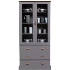 Cerci Vitrine 190x39x90cm - 2 Türen und 3 Schubladen - grau