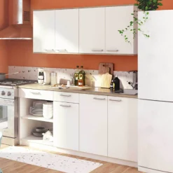 Chef Küchenzeile mit Platz für Backofen, Kochfeld und Spüle - Dekor Weiß/Eiche