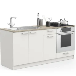 Chef Küchenzeile mit Platz für Backofen, Kochfeld und Spüle - Dekor Weiß/Eiche