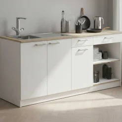 Chef-Unterschrank mit Platz für Spüle, Backofen und Kochfeld - Kronberg Eiche/Mattweiß