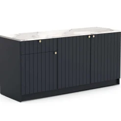 Chester Küchenschrank - 3 Türen und 1 Schublade - Indigo/Marmor