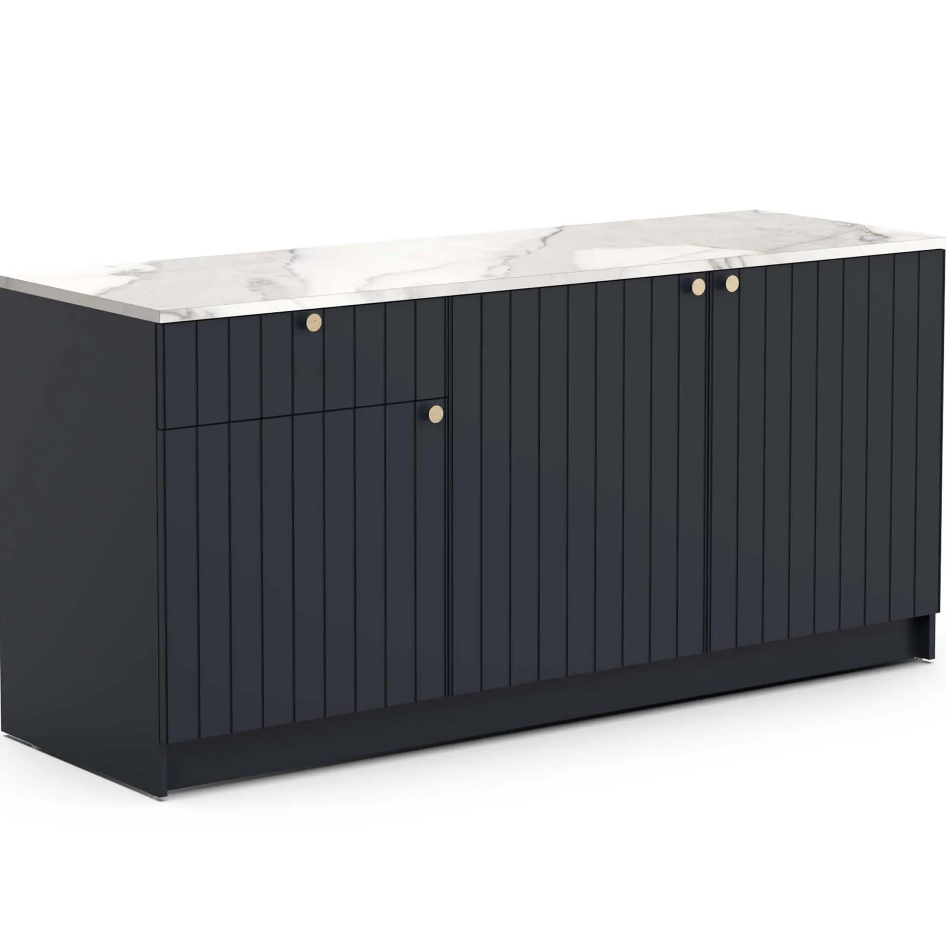 Chester Küchenschrank - 3 Türen und 1 Schublade - Indigo/Marmor
