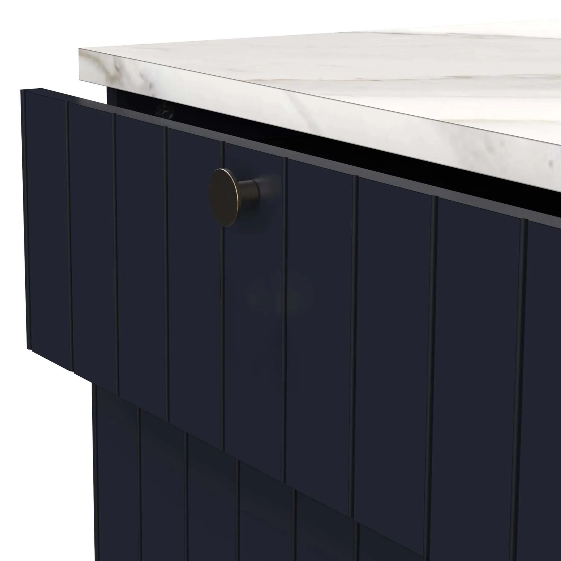 Chester Küchenschrank - 3 Türen und 1 Schublade - Indigo/Marmor