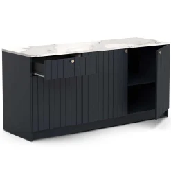 Chester Küchenschrank - 3 Türen und 1 Schublade - Indigo/Marmor