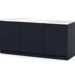 Chester Küchenschrank - 3 Türen und 1 Schublade - Indigo/Marmor