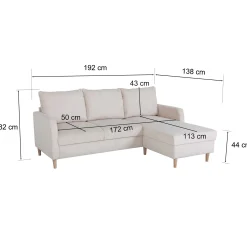 PGS Chip Ecksofa links - 192x137x82cm - gerippter Samt