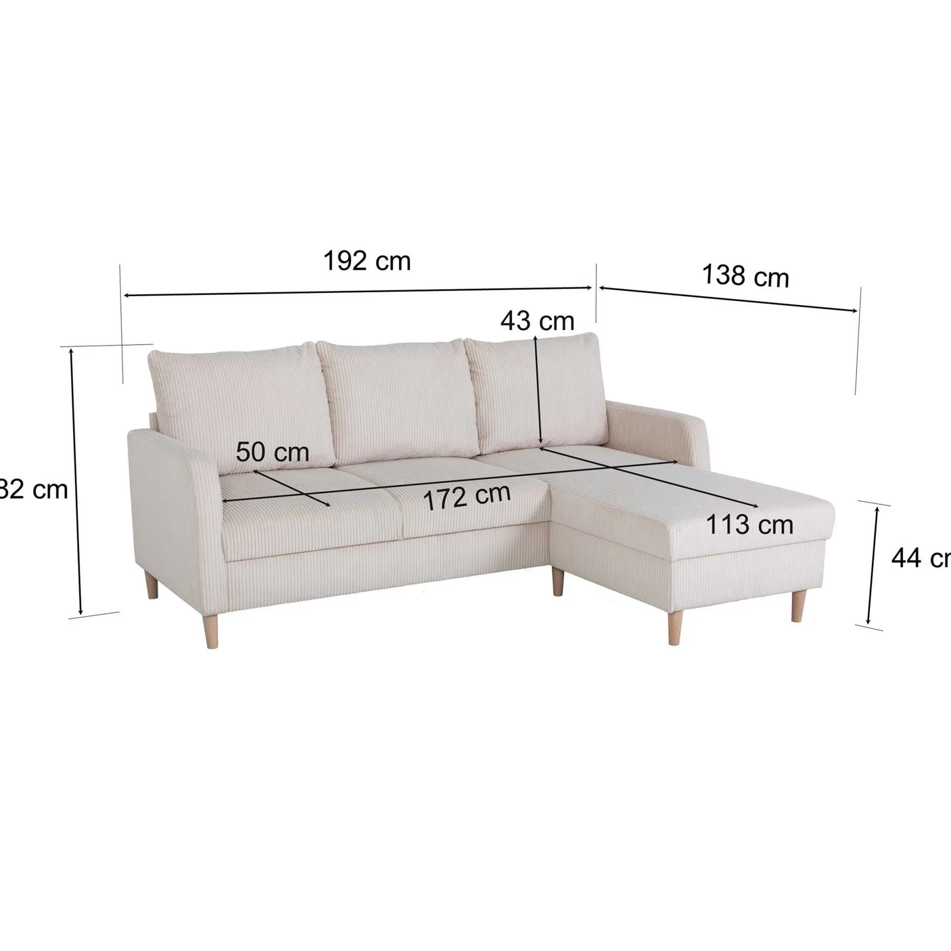 PGS Chip Ecksofa links - 192x137x82cm - gerippter Samt