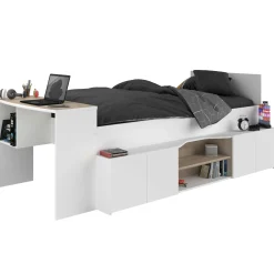 Clio Kinderbett 90x200 mit Stauraum und Schreibtisch - weiß/Eiche Dekor