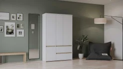 Clyde Kleiderschrank - 4 Türen und 2 Schubladen - Dekor Weiß/Eiche