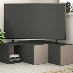 Compact TV-Ständer | 100 % MELAMIN | Anthrazit, Hellbraun