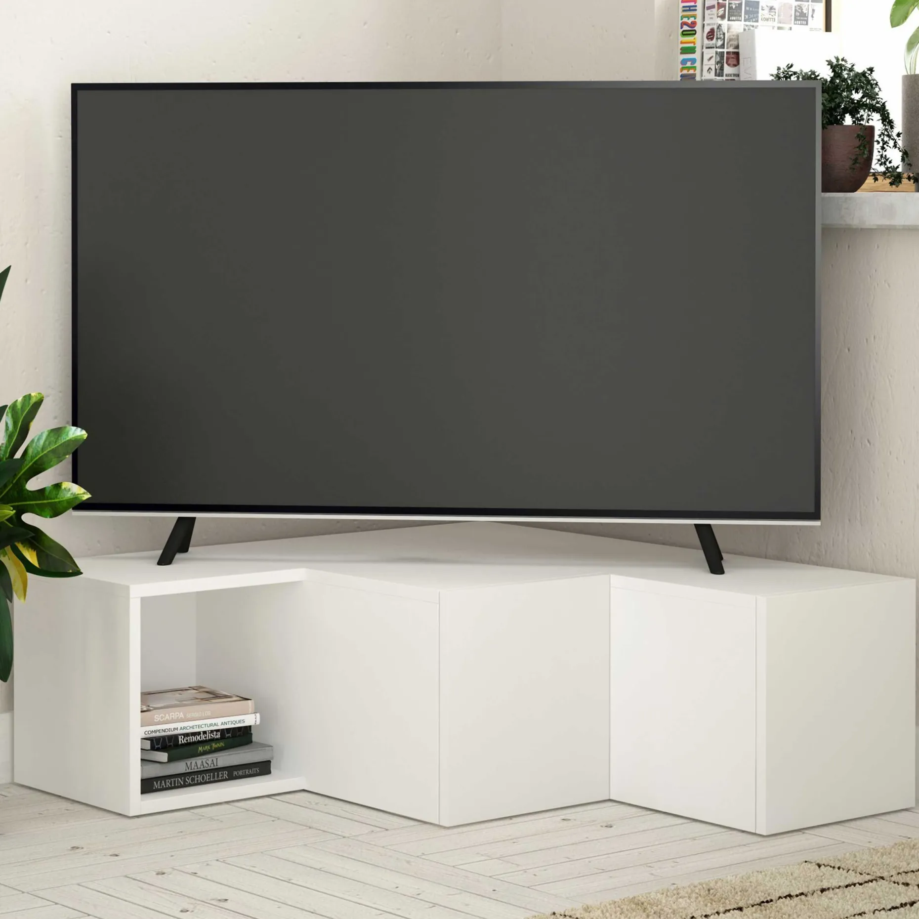 Compact TV-Ständer | 100 % MELAMIN | Weiß