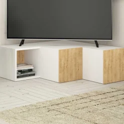 Compact TV-Ständer | 100 % MELAMIN | Weiß, Eiche