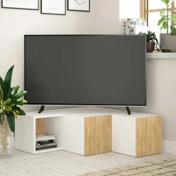 Compact TV-Ständer | 100 % MELAMIN | Weiß, Eiche