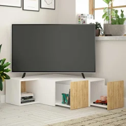 Compact TV-Ständer | 100 % MELAMIN | Weiß, Eiche