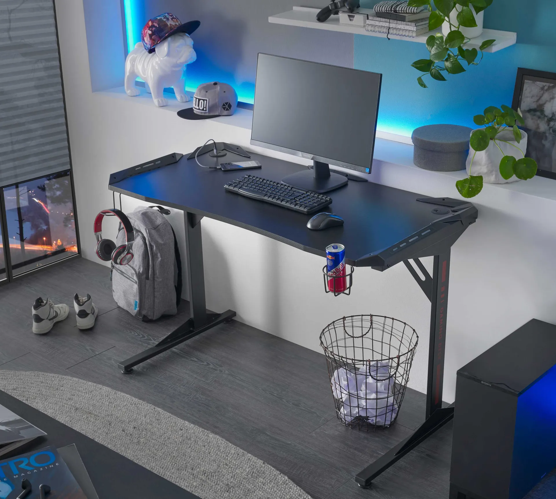 Emob Computertisch Bernal - 119x60x76cm - mit LED-Beleuchtung -