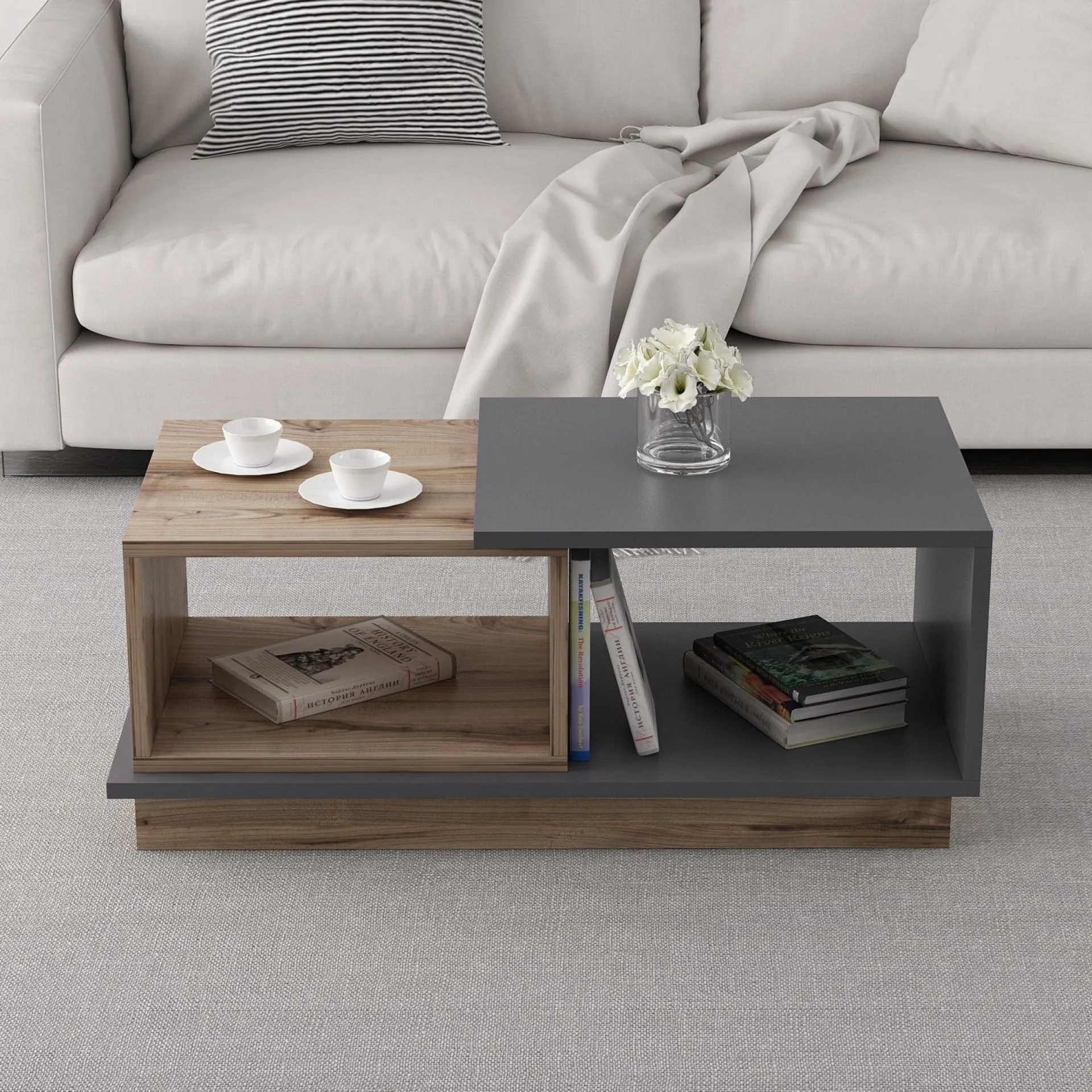 Emob Consept Couchtisch | 100 % MELAMIN | Anthrazit, Eiche