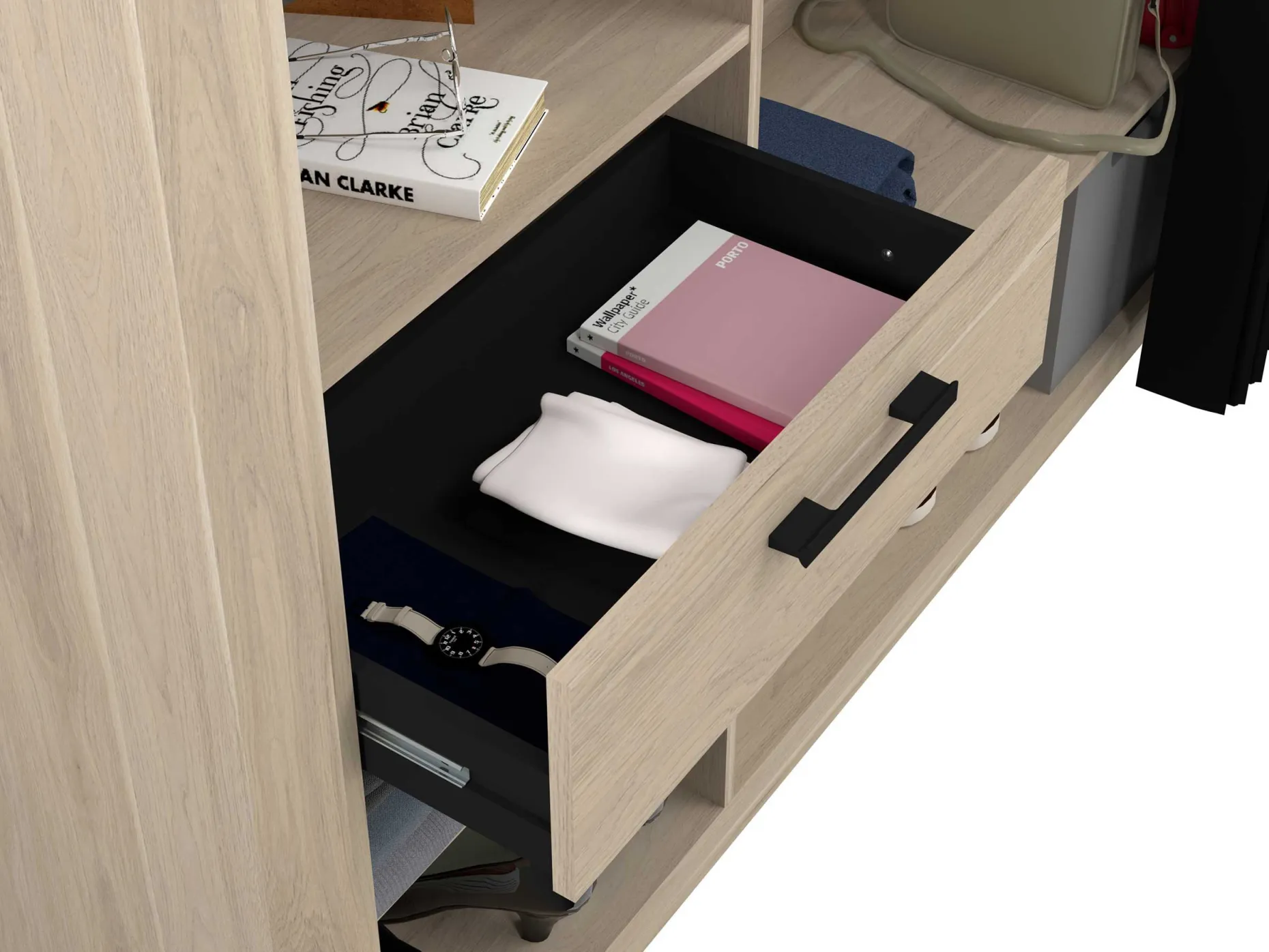 Cosy Offener Kleiderschrank - 161x50x200cm - mit Vorhang - Eiche/schwarz