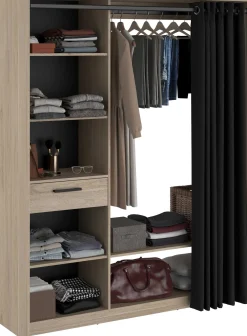 Cosy Offener Kleiderschrank - 161x50x200cm - mit Vorhang - Eiche/schwarz